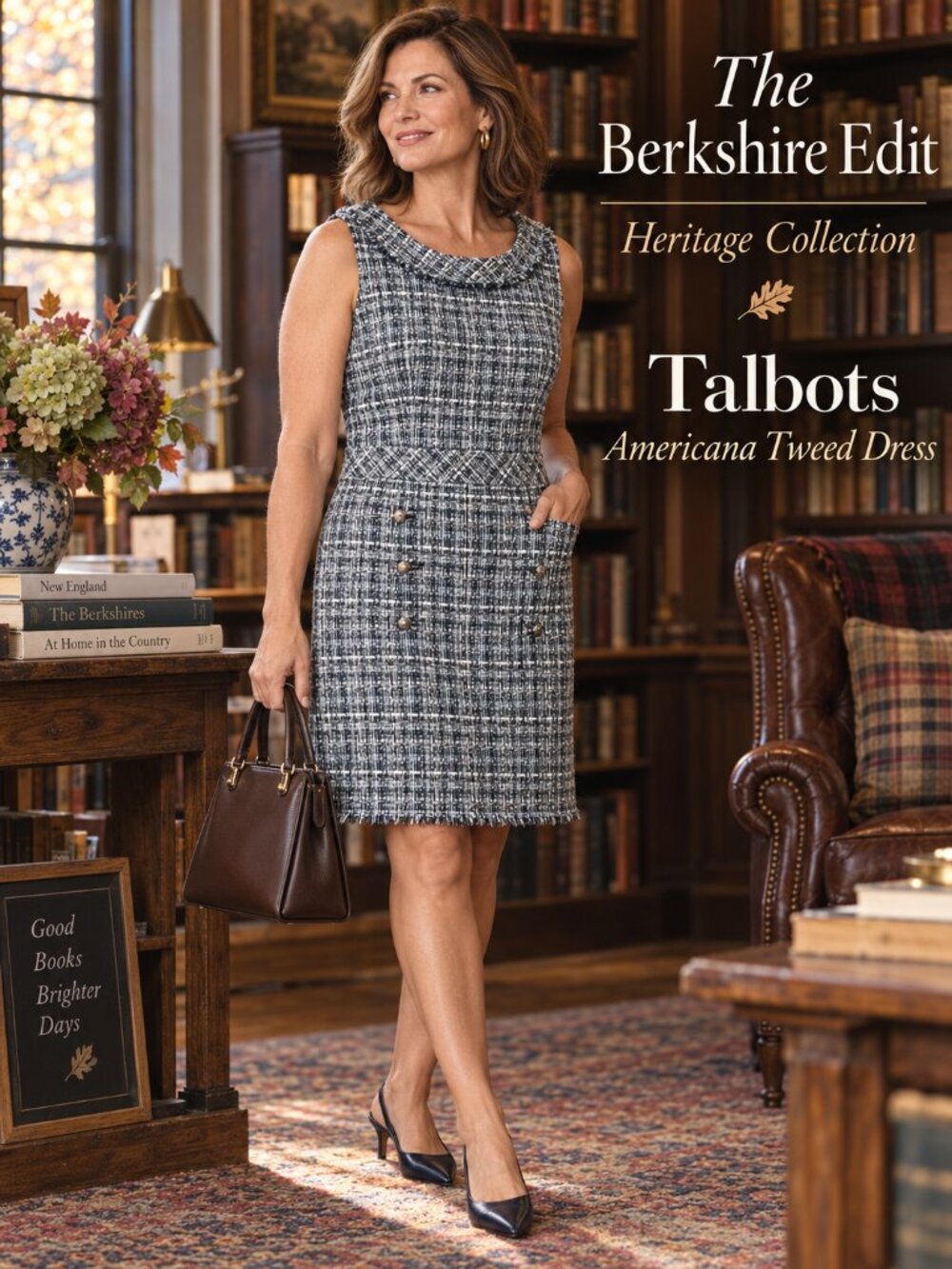 NWT Talbots Americana Tweed Shift Dress 12 Blue White Fringe Buttons $159